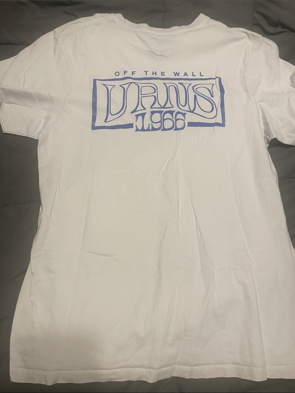 Vans White Short Sleeve Tee with Light Blue Graphic